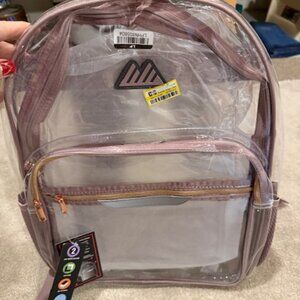 NEW Backpack Bookbag Clear / Pink 18"